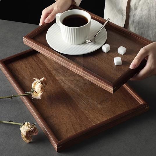 长方形托盘  家用木质茶水杯茶盘 黑胡桃木  40*30*2.2cm