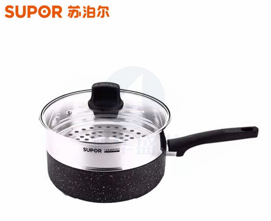 苏泊尔（SUPOR）平底锅不粘锅煎锅 麦饭石色多用锅 带蒸笼锅煮汤锅 家用电磁炉燃煤气炒菜锅24cm NJ24PA1带盖