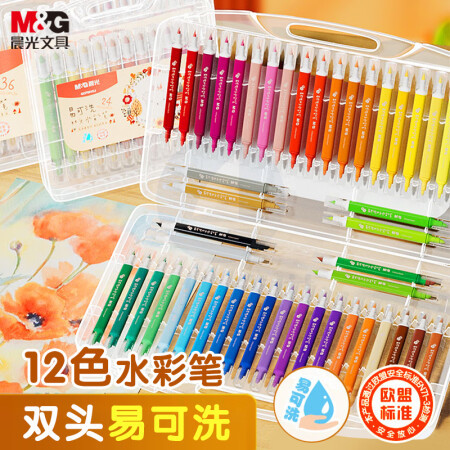 晨光(M&G)QCP901CH 12色三角杆双头水彩笔 易可洗(盒)