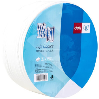 得力(deli) 卫生纸 擦手纸卷纸面巾纸抽取式 卷纸 盘式-180米/卷三层-WP3180-01 12卷/箱