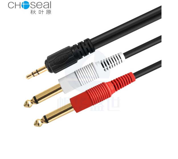 秋叶原(CHOSEAL) 3.5转双6.5大二芯音频线黑色 10米