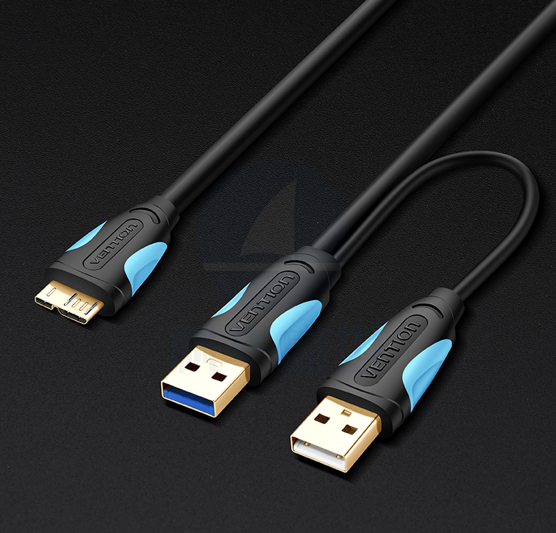 威迅(VENTION)移动硬盘数据线usb3.0三星note3 东芝希捷WD硬盘转接线带USB辅助供电0.25米黑VAS-A62-B025
