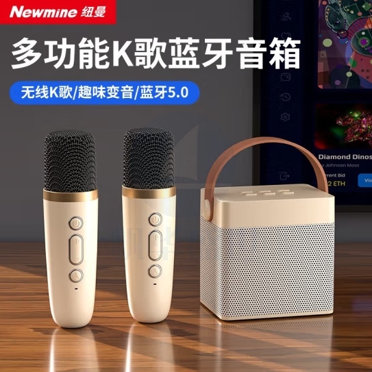 纽曼(Newmine)DP98无线蓝牙音箱家庭KTV音响套装户外广场舞音响迷你便携式K歌麦克风一体机桌面话筒小音响双麦版