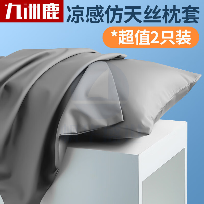 九洲鹿 枕套 冰丝凉感枕芯套一对装夏季成人大号家用-山灰48*74cm(对)